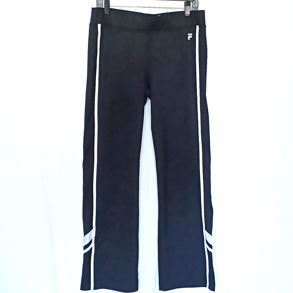 FILA SPORT Women’s L Track Pants Black/White Stripe Pull-on Athletic Sporty